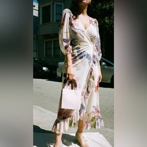 Gianni Printed Mesh Wrap Dress Size Small